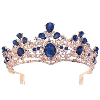 Sinine Barokk Royal Queen Kuld Pulm Võra Crystal Princess Tiara Peapaelad 40JF