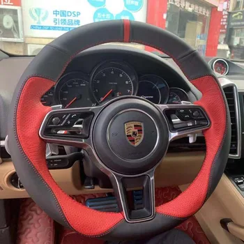 Sisekujundus Must Seemisnahk Nahkrool Punane Õmblemine kohta Wrap Kate Sobib Porsche Macan Cayenne-2016