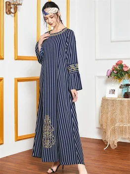 Siskakia Araabia Pikk Kleit Elegantne Etnilise Kuldne Lõng Tikandid Maxi Kleidid Pluss Suurus Pikad Varrukad Moslemi Riided 2020 Uus