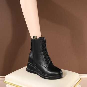 SKLFGXZY 2020. aasta Uus talv Jaapan Lõuna-Korea Ehtne nahk pahkluu Naiste saapad 8cm kiilud Fashion saapad mustad Naiste kingad