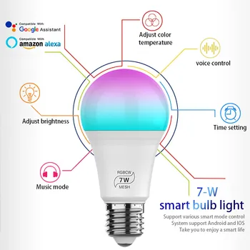 Smart Bluetooth Valgusega Led Pirn E27 Juhitava Lamp 7W App Vioce Kontroll Töö Alexa Google Assistent LED Pirnid Koju