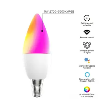 Smart WiFi LED RGB Bulb 2700-6500K C+W 5W Juhitava Smart Elu Tuya RAKENDUSE Remote Control Lamp Tööd Alexa/Google Kodu