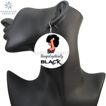 SOMESOOR Haritud ja Beautiftul Lokkis Musta BAE Puidust Tilk Kõrvarõngad Afro Magic on Juuste Loomulik Kunst Värvitud Puit Naistele Kingitusi