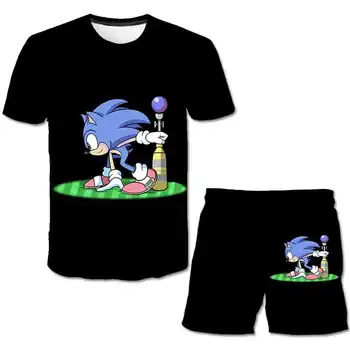 Sonic Laste Riiete Komplekt Suvel hot müük laste T-särk ja lühikesed püksid Komplekti polüester 4-14 aastased Lapsed Riided Varustus