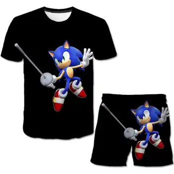 Sonic Laste Riiete Komplekt Suvel hot müük laste T-särk ja lühikesed püksid Komplekti polüester 4-14 aastased Lapsed Riided Varustus