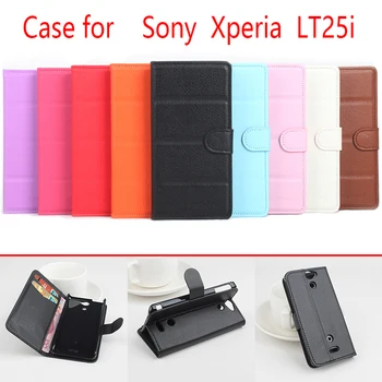 Sony Xperia LT25i Telefoni Juhul Flip Folio Puhta Värvi Lichee Muster PU Nahast Rahakott Juhul Hõlmavad Raha/Kaardi pesa sanheng