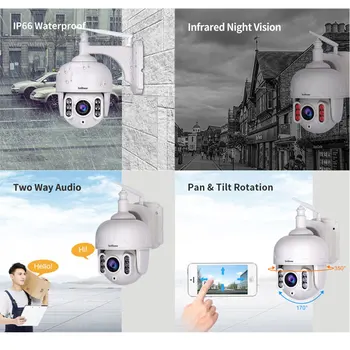 Sricam 5X Optiline Suum, Wifi-kiire PTZ Kaamera 360° Remote View Wireless Outdoor Veekindel IP Kaamera CCTV Video Valve