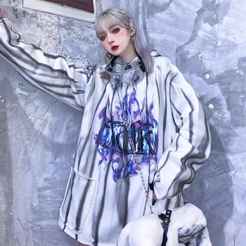 Streetwear hupparit 2020. aasta Kevadel Tie-värvitud Prindi harajuku Sweashirt Naiste riided Armastavad pullover Tiheneb Velvet Lahti Suur Suurus