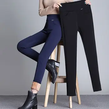 Super Soojad Naiste Talve Pliiats Püksid Paksenema Fliisist Püksid Naiste Must Sinine Hall Kõrge Vöökoht Stretch Püksid Soe Samet Legging