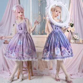 Suvel jaapani lolita kleit bowknot armas trükkimine kawaii kleit kõrge vöökoht gooti lolita jsk varrukateta victoria kleit 2020 uus
