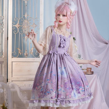 Suvel jaapani lolita kleit bowknot armas trükkimine kawaii kleit kõrge vöökoht gooti lolita jsk varrukateta victoria kleit 2020 uus