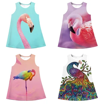 Suvel Kids Tüdrukute Vest Flamingo Varrukateta Kleidid Lahtised Riided-line Kleit Paabulind Cartoon Prindi Kleit Printsess Tüdrukute Riided