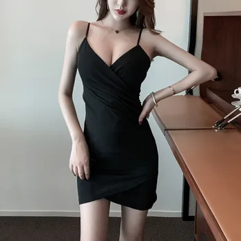 Suvel Pool Kleit Seksikas Naiste Mood 2020 Sügav V Kaela Punane Must Bodycon Kleidid Korea Riided Lühike Mini Night Club Kleit
