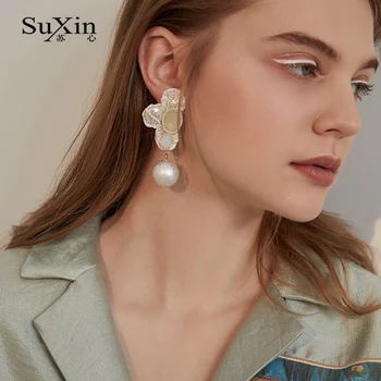 SuXin kõrvarõngad 2020 uue lihtsa valge kest lill kõrvarõngad naiste pikk jagu kunstlik pärl ripats, kõrvarõngad ehted kingitus