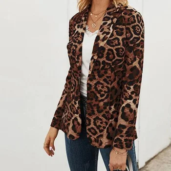 Sügis Naiste Leopard Printida Jakk Naiste Keskmise Pikkusega Õhuke Õhuke Mantlid Outwear üks Nupp, Pikk Varrukas Sobiks Daamid