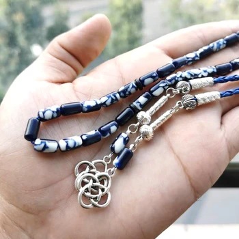 Tasbih Sinine vaik nahast tutt misbaha moslemi käevõru islami kingitus accessroies araabia mood ehteid palvehelmed käsi