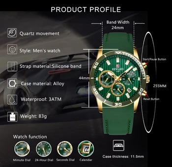 TASU Top Brändi Luksus Sport Watch Meeste Kellad 2020 Sõjalise Luksus Chronograph 3 Sub-dial Auto Kuupäeva Roheline Silikoon Rihm