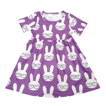 Tasuta kohaletoimetamine lapsed, lapsed, beebi tüdruk Easter stiilis boutique armas küülikud täis trükitud lühikeste varrukatega kleit riided riided