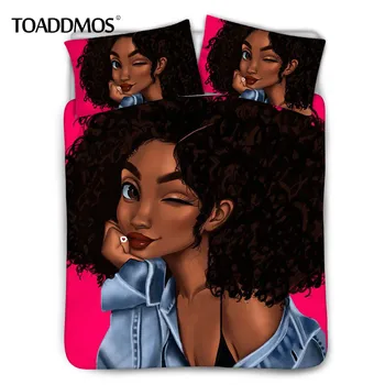 TOADDMOS Aafrika Tüdruk Trendikas Voodipesu Komplekt 3tk/Set Pehme Afro Tüdrukud Disain Muster Voodi Padjapüür & tekikott Komplekti Home Decor