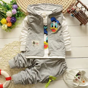 Toddle poiss riideid kevadel beebi multifilmi piilupart Donald vest + t-särk + püksid kolme-töö