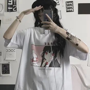 Top Harajuku Korea pop T-Särk Unisex Anime jänku mood Armas Esteetiline Grunge Must Tee Satantic Gooti riided Särk, must