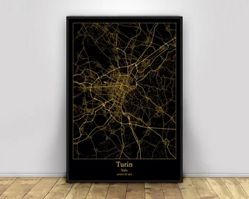 Torino Itaalia Black&Gold City Kerge Kaardid Kohandatud Maailma Linna Kaart Plakatid Lõuend Trükib Põhjamaade Stiilis Seina Art Home Decor