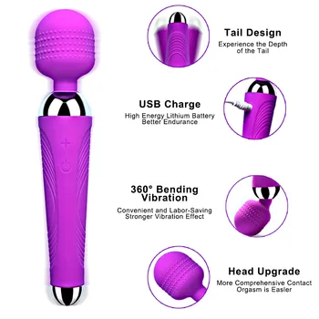 Traadita Dildos AV Vibraator Magic Wand Naiste G-spot Kliitori Stimulaator USB Laetav Massager Sugu Mänguasjad Lihaste Täiskasvanutele