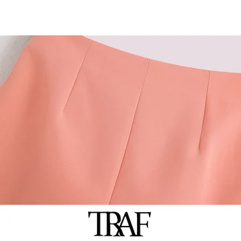 TRAF Naiste Stiilne Mood Office Kanda Asümmeetrilise Wrap Mini Seelik, lühikesed Püksid Vintage Kõrge Vöökoht Küljel Tõmblukk Naine Skort Mujer