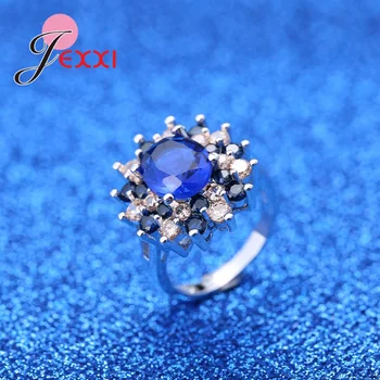Trendikas 925 Sterling Hõbe Sõrmus Sinise Lille-Kuju Luksus Austria Crystal Romantiline Kaasamine Abielusõrmus Naistele