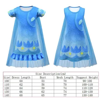 Trollid 2 Kostüüm Baby Girl Dress Riie 2020 Kid Cartoon Unimaguna Cosplay Printsess Tuunika Lapse Parukas Mask Üles Varjata Frock 5 8T