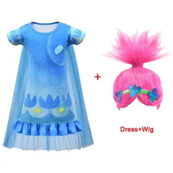 Trollid 2 Kostüüm Baby Girl Dress Riie 2020 Kid Cartoon Unimaguna Cosplay Printsess Tuunika Lapse Parukas Mask Üles Varjata Frock 5 8T