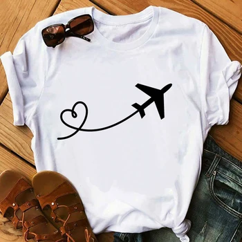 Tshirt armas lennuk aviator südame graafiline print t-särgid naistele tees goth tops t-särk naiste riided esteetiline riided