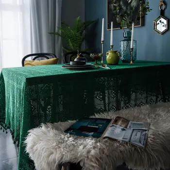 Tume roheline vintage Ameerika käsitsi heegeldatud ümmargune laudlina silmkoelised õõnes kunsti kohvilaud katta