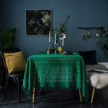 Tume roheline vintage Ameerika käsitsi heegeldatud ümmargune laudlina silmkoelised õõnes kunsti kohvilaud katta