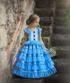 Tüdruk Pits Lill Printsess Kleit Vintage hispaania Kleidi Lolita Pool Kleit Tüdrukute Suvine Lilleline Patchw Kleidid Vestidos D1303