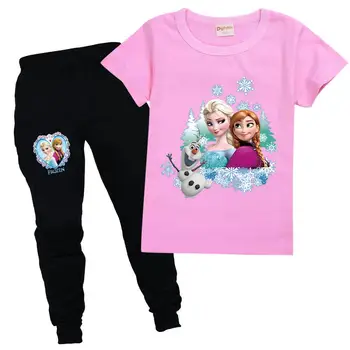 Tüdrukud Set Riided Külmutatud Elsa T-Särk Suve Riideid Beebit Set 2Pc Laste Sobiks T Sitt+Disney Pant Vabaaja Lapsed Kostüüm