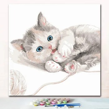 Ulakas lõigatud kass maalid, pildid, numbrid, lõuend joonistamine programmis paint pildi arvu värvidega lastele