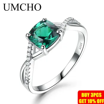 UMCHO Emerald Gemstone Rõngad Naiste Tahke 925 Sterling Hõbe Sõrmus Hõbe Pulm Kaasamine Bänd Romantiline Trahvi Ehteid Kingitus