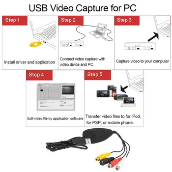 USB 2.0 Video Capture HD Video Converter Diktofon Teisendada Analoog Video, Audio Digitaalne Vorming Windows 7 8 10