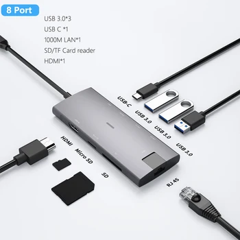 USB-C-HUB 8 1 Alumiiniumist Tüüp adapter HDMI-ühilduvate minidp usb3.0 SD/TF Lugejaga RJ45 TÜÜP C) Laadimine usb-c Hub