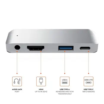 USB-C-Hub Adapter USB-C C-TÜÜPI PD Laadimine 4K HDMI ja USB 3.0 3,5 mm Kõrvaklapid, iPad Pro Laiendada Dokk