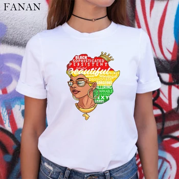 Uus Afro Tüdruk Aafrika Kaart Juuksed Crown Top Naiste Särk Melaniini Kuninganna Naiste T-särk Must Ajalugu Kuu Tänaval Tees Tumblr tshirt