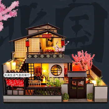 Uus Jaapani Arhitektuur DIY Puidust Dollhouses koos Sakura kokku pandud Kääbus koos Mööbli Mannekeeni Maja Mänguasjad Täiskasvanud Kingitus