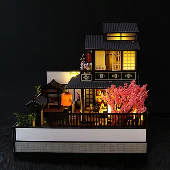 Uus Jaapani Arhitektuur DIY Puidust Dollhouses koos Sakura kokku pandud Kääbus koos Mööbli Mannekeeni Maja Mänguasjad Täiskasvanud Kingitus