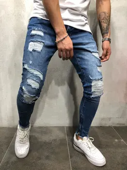 Uus Justin Bieber Streetwear hip-hop Meeste Pool valge print riba Põlve Augu Rebis biker kõhn teksad Stretch Denim Joggers püksid