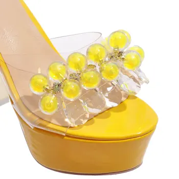 Uus kevad/suvi tooteid naiste sussid 12cm kontsad beaded sussid väljas seksikas naiste kingad suurus 34-43