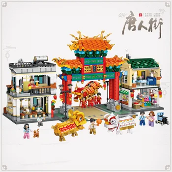 Uus LOZ min chinatown 1030 Hiina Traditsioonilise Kultuuri alustalad Draakon Lõvi Tants /Street view Arhitektuur kingitused 3581pcs