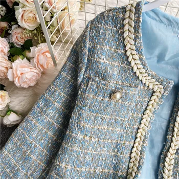 Uus Retro kuulsus professionaalne ülikond Naiste tweed väikesed lõhnavad lühike mantel + kõrge vöökoht kott hip elegantne seelik kaks-töö Emane