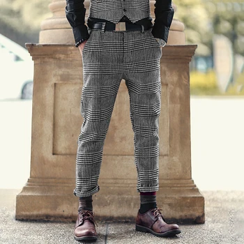 Uus talve meeste vabaaja hall ruuduline villane nuppu slim venitada pikad püksid meeste püksid itaalia stiilis mood brändi disaini K681-2