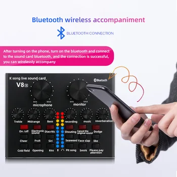V8S Bluetooth-Live helikaardi Seadme Audio USB Peakomplekt Mikrofoni Webcast Live helikaardi Saade Laulmist Telefoni Arvuti